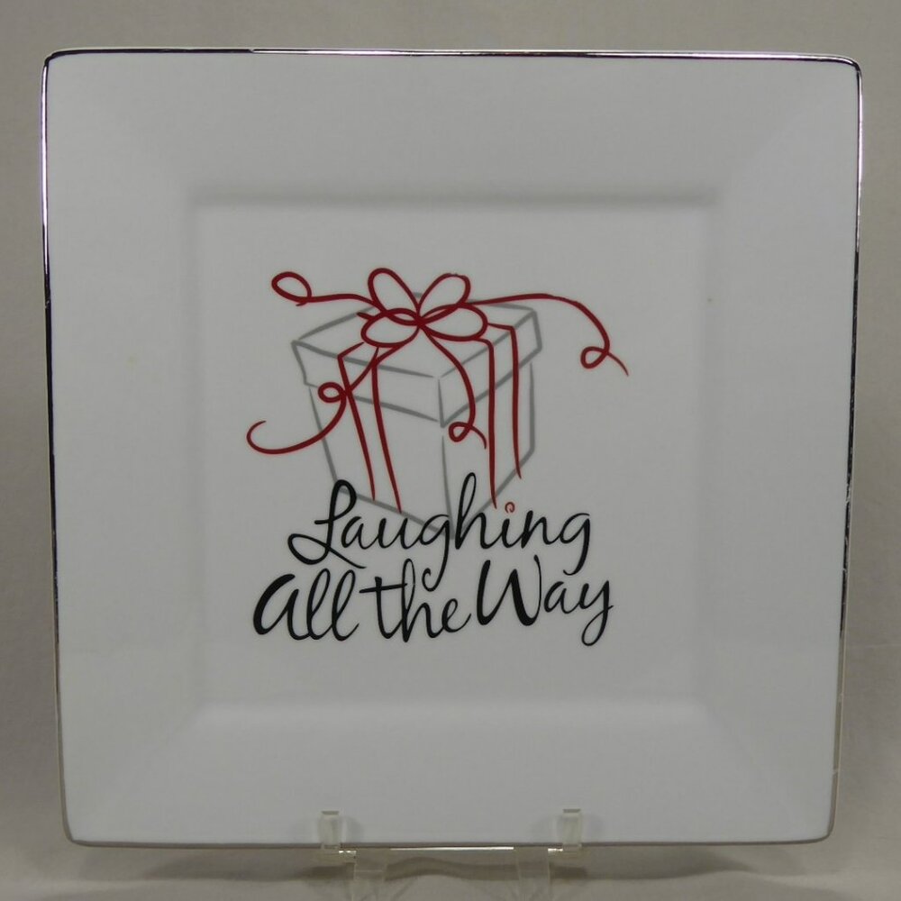 Food Network Eat Drink Be Merry Square Dessert Plate Laughing All Way Christmas